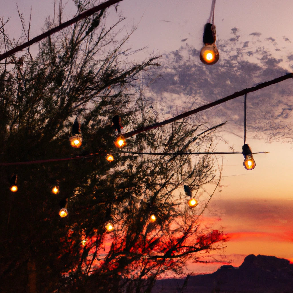 high-quality outdoor lights with a sunset in the background
