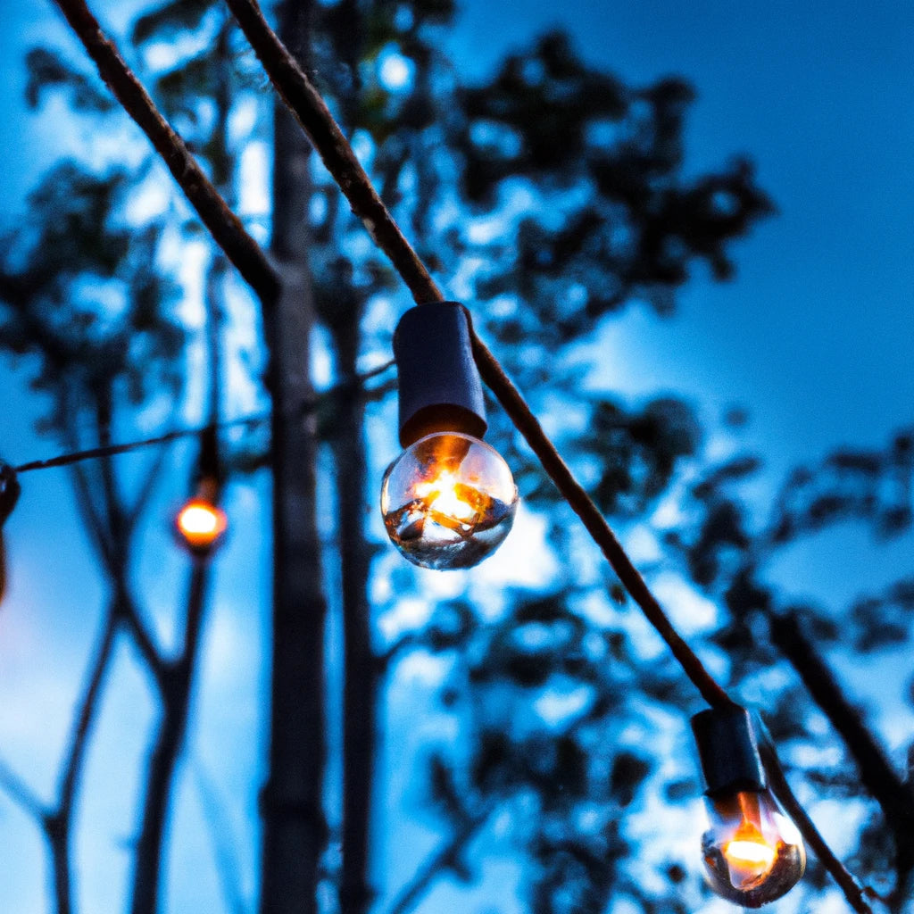 outdoor festoon lights with garden background