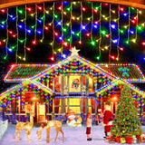 multicolor icicle lights in Christmas festive display