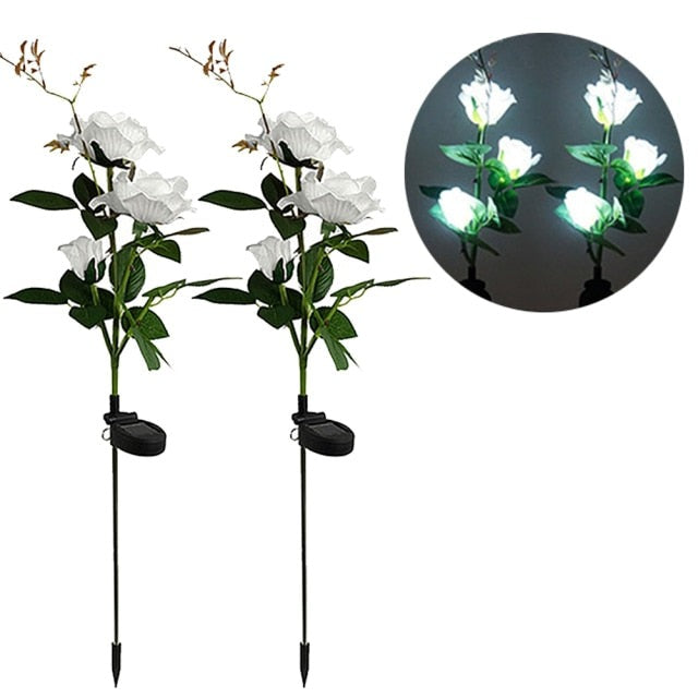 white flower solar stake lights