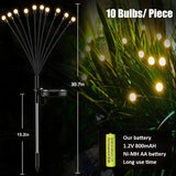 Specifications of the LED firefly lights, including width, height, the number of bulbs and solar battery type.