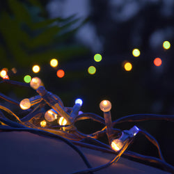 outside fairy lights in different colors