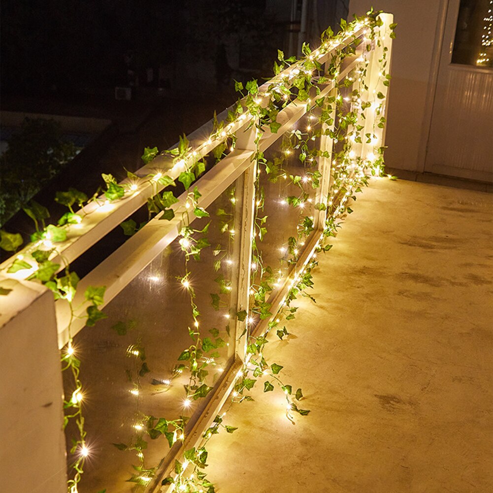 leaf string lights in a balcony