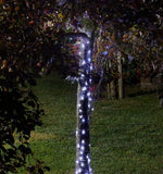 solar fairy lights in a garden